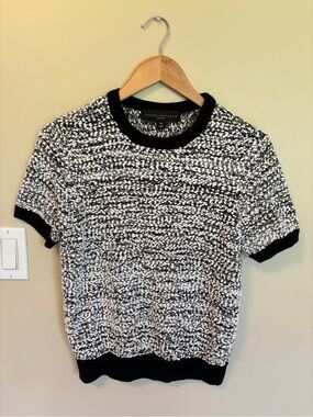 Victoria Beckham Black & White Short Sleeve Textured Knit Top